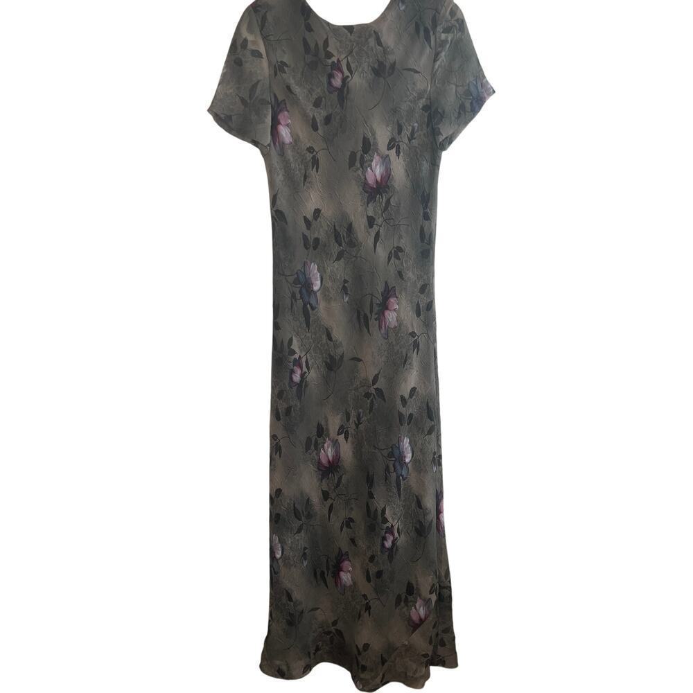 Casual Corner vintage Green Floral Maxi Stretch Dress 90s - Picture 9 of 10